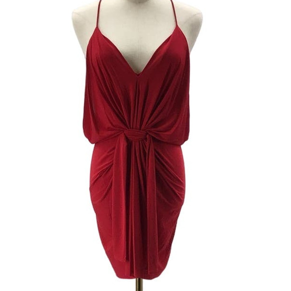 MISA LOS ANGELES SZ M Red Domino Sleeveless V-Neck Mini Dress NWT B14 - Picture 3 of 10